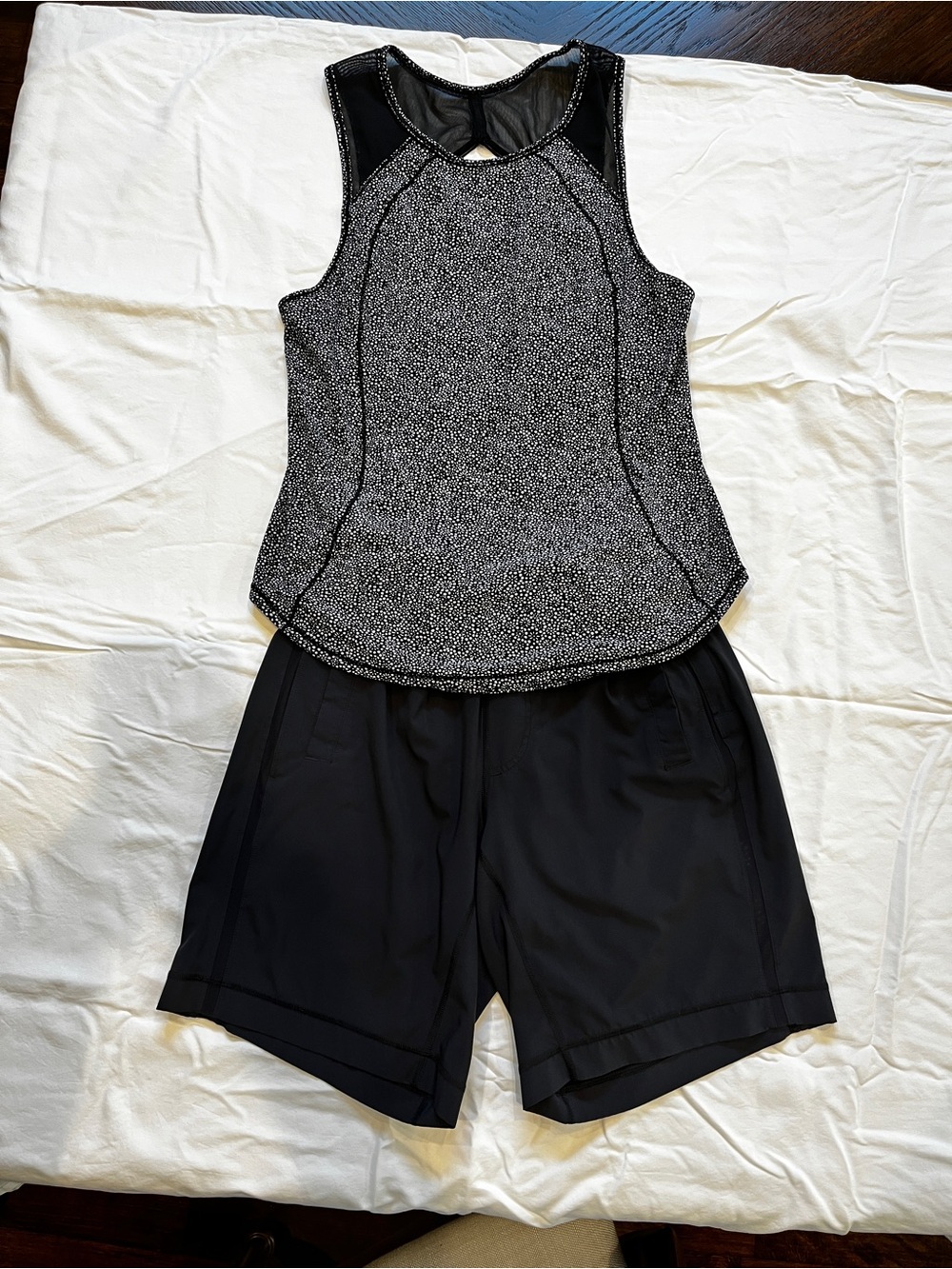 LuLuLemon Black & Light Grey (Almost White) Athletic Tank with Black Shorts Set